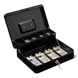 Amazon Basics Cash Box with Lock Key, Money Organizer Tray, 11.81" x 9.45" x 3.54", Black