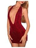 BEAUDRM Women's Sexy Sequin Dress Sparkly Mini Dress Rave Club Outfits