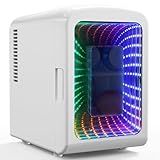 Antarctic Star Mini Compact Refrigerator with Gaming Light, 4L Capacity/6 Cans Portable Mini Fridge, for Bedroom,Car,Office and Dorm, Small Cooler for Cosmetics, Beverage and Food, White