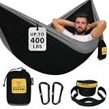 Wise Owl Outfitters Hammock for Camping Single Hammocks Gear for The Outdoors Backpacking Survival or Travel - Portable Lightweight Parachute Nylon SO Black & Grey