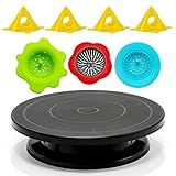 11”Rotate Turntable Sculpting Wheel Revolving Cake Turnable Black Painting Turn Table Stand for Paint Spraying Spinner,with Cone Canvas Support Stands and 3pcs Acrylic Pouring Strainers