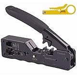 Yankok [CAT5/5e CAT6/6a CAT7 Modular Crimper] Crimps Shielded and Unshielded RJ45 (8P8C) RJ12 (6P6C) RJ11 (6P4C) Network Connectors Ethernet Data and Telephone Jacks Matte Black