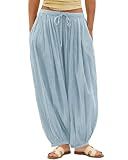 Shy Velvet Womens Linen Pants with Pockets Pants Loose Fit Drawstring Flowy Pants for Women Resort Wear for Women 2026 Light Blue