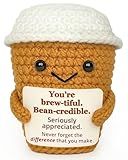 Krinisou Coffee Lovers Gifts for Women, Positive Espresso Emotional Crochet Handmade Support, Small Appreciation Gifts for Coworker, Teacher Friends Thank You Gift