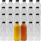 XL Professional Grade Empty 33Oz Plastic Juice Bottles with Black Caps. 24 Pack for Orange, Apple, Cranberry and Other Fruit Juices, Smoothies or Beverage Blends. Reusable PET Drink Juicing Container.