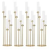 Fullvaseer 5 Arm Candelabra with Acrylic Lampshade Set of 4 Gold Candelabra for Wedding Table Birthday Party Home Decoration 39.4'' Candle Holder Fit LED Taper Candles