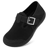 XIHALOOK Breathable Walking Shoes for Women Adjustable Wide Toe Zero Drop Barefoot Slip on Clogs Black, 9 Wide