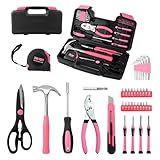 Wrenzo 39-Piece Household Tool Set in - Perfect for Home, Garage, Office and Dorm Use - Essential Tools for The Whole Family (Pink)