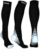 Physix Gear Compression Socks for Men & Women 20-30 mmhg, Best Graduated Athletic Fit for Running Nurses Shin Splints Flight Travel & Maternity Pregnancy -Boost Stamina Circulation & Recovery GRY LXL