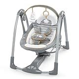 Ingenuity Swing 'n Go Deluxe 5-Speed Baby Swing with Cushioned Harness - Foldable, Portable, 2 Plush Toys & Sounds, 0-9 Months 6-20 lbs (Bella Teddy)