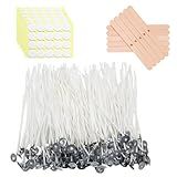 Aubeco Pre Waxed Cotton Candle Wick for Candle Making, 120Pcs 6 inch with 120 pcs Wick Stickers and 10Pcs Candle Wick Holders