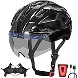 BOTHLIKE Bike Helmet Adult for Men and Women, Lightweight Ebike Helmet with LED Light & Magnetic Goggles, USB Charging Cable Included, Cycling Helmet for Adult with Adjustable Dial Fit 22.8"- 24.4 "