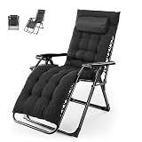 NEWBULIG Zero Gravity Chair, Folding Patio Recliner with Removable Cushion & Cup Holder Trays, Portable Lounge Chair for Beach & Camping, Classic Black