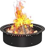AnBaiMei 28 Inch Smokeless Fire Pit Ring Insert Outdoor, Heavy Duty Metal Steel DIY Firepit Rim Liner Round Campfire Rings for Outside Wood Burning Above or In-Ground, Black