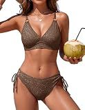 BMJL Womens Two Piece Sexy Bikini Sets Sparkle Glitter Midrise Swimsuit Swimwear Summer Beach(L,Brown)