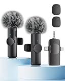 Wireless Microphone for iPhone iPad Android Phone and Camera, 2 Pack Wireless Lavalier Lapel Mic with Noise Reduction, 3 in 1 Mini Microphone for Video Recording Interview Podcast YouTube TikTok Vlog