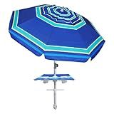 AMMSUN 7ft Heavy Duty High Wind Beach Umbrella with sand anchor, Built-in Table Tray Vent Tilt Pole, UPF 50+ Windproof Portable Outdoor Umbrellas Carry Bag for Patio Garden Pool Backyard stripe
