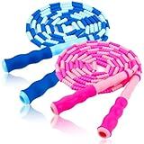 Jump Rope for Kids, Adjustable Jump Ropes for 4 5 6 7 8 10 12, Tangle Free Jumping Rope Age 8-12, Segmented Soft Beaded Skipping Rope for Women Fitness (Blue + Pink)