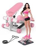 KitGody Steppers for Exercise at Home, Stair Stepper with Resistance Bands 330LBS Capacity, Pink Mini Stepper for Home Full Body Workout