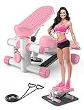 KitGody Steppers for Exercise at Home, Stair Stepper with Resistance Bands 330LBS Capacity, Pink Mini Stepper for Home Full Body Workout