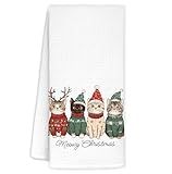 FDHSPAAM Christmas Cat Kitchen Towels, Christmas Cat Lovers Mom Lady Gifts, Cute Xmas Kitty Kitten Decorative Dish Hand Tea Towels for Kitchen Bathroom Decor, Pet Lover Gifts,16x24 Inch