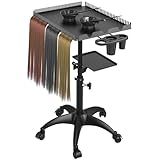 ZHOOGE Hairstylist Rolling Cart, Salon Trolley With Storage Platform and Hair Separator Stand, Coloring Tray With Dye Bowls and Tools, Black