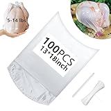 Hoqqf Poultry Shrink Bags 13x18" (100 Pack) – BPA Free Freezer Safe Heat Shrink Bags for Chicken, Turkey, Rabbit – with 100 Zip Ties & Silicone Straw