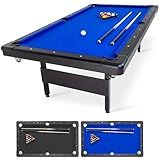 GoSports Full Size 8 ft x 4.2 ft Billiards Game Table - Foldable Design, Includes Full Set of Pool Balls, 2 Cue Sticks, Chalk, and Felt Brush - Blue