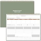 Weekly Productivity Planner - 8.5" x 11" Dashboard Desk Notepad Has 6 Focus Areas to List Tasks for Goals, Projects, Clients, Academic or Meal-Organize Your Daily Work Efficiently, 54 Weeks, Green