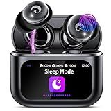 VEKJ Sleep Earbuds Bluetooth 5.4 in Ear Smart Touch Screen Ear Buds, 48H Playtime Mini Sleep Headphones Small Design for Side Sleepers, Crystal-Clear Calls, 5 EQ Modes, IPX7 Waterproof Earphones Black