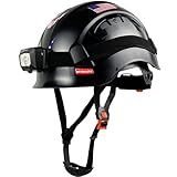 SAFEBUILDER Construction Safety Helmet with Headlight Hard Hat Headlamp Adjustable Ventilation Hardhats Work Head Protection Certified ANSI/ISEA Z89.1 (Black Hard Hats + B01 Head Light)