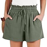 ANRABESS Linen Shorts for Women Summer Casual Wide Leg Loose High Waist Drawstring Dressy Beach Shorts 2025 Comfy Clothes Small Green