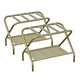 Smart FENDEE Set of 2 Luggage Rack for Guest Room, Folding Suitcase Stand with Shoe Shelf, Easy Assembly, Portable, Hold up to 110 lb, Gold