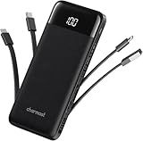 charmast Portable Charger with Built in Cables, Power Bank with Cords Wires, Slim 10000mAh Travel Battery Pack 6 Outputs 3 Inputs 3A Fast Charging for Samsung Google Pixel LG Moto iPhone iPad
