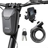 YEYDYQPT 3-in-1 Electric Scooter Accessories Bundle - Waterproof EVA Hard Shell Handlebar Bag, Dual-Unlock Cable Lock with Key & Password, and Universal Phone Holder for Ebike and Scooter