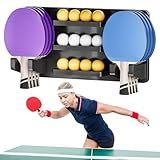 Ping Pong Paddle Holder Wall Mount Hold 8 Paddles and 12 Ball Storage, 100% Solid Wood Ping Pong Paddle Storage Rack, Table Tennis Accessories Organizer in Game Room,Man,Cave,Office,Home, Black