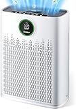 Air Purifiers for Home Large Room, Cover Up to 2400 Ft² with True HEPA Filter, Smart Mode, PM2.5 Air Quality Display, 22dB Sleep Mode, Aromatherapy with 2X-Purification & 360°Air Outlet, HAP603, White