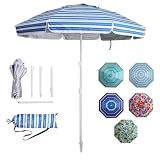 LOTTAFUN 6ft Beach Umbrella - Heavy Duty Wind Resistant UV 50+ Portable Sun Shade with Sand Anchor & Carry Bag, Outdoor Folding Umbrella for Beach, Pool, Patio, Garden (Blue diagonal strip) No Tilt The sand needs to exceed the spiral 6inch
