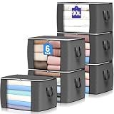 90L Large Storage Bags, 6 Pack Clothes Storage Bins Closet Organizers