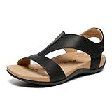 Athlefit Black Orthopedic Sandals for Women Comfortable Orthotic Arch Support Sandals for Summer Beach Size 10