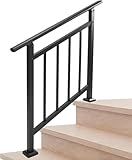 Metty Metal Handrails for Outdoor Steps Suitable for 1 to 3 Steps- Wrought Iron Stair Railing- Step Steady with 3 Feet Handrailing- Safe Indoor Home Banisters (Black)