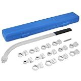 QWORK 15PCS Universal Auxiliary Belt Tensioner Pulley Removal Tool Kit, Engine Timing Belt Tension Wrench Set with Multi-Size Adapters & Carrying Case