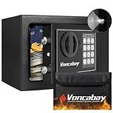 Voncabay Money Safe Box for Home with Sensor Light & Fireproof Money Bag - 0.23 Cubic Feet Security Safe Box with Digital Keypad, Keys & Pass Code Lock, 9.05" W x 6.69" D x 6.69" H, Black