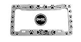 DMSE Animal Paws License Plate Frame for Your Car Automobile Easy Installation Durable Universal Fit (Chrome Plated with Black Paw) Pet Dog Cat
