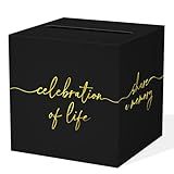 QISOLIY Black Celebration of Life Card Box with Gold Lettering, Share a Memory Funeral Card Box for Memorial Service, Remembrance Table Decor, Memory Box for Sympathy Condolence Messages