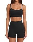 SUUKSESS Women Padded Workout Sets Adjustable Straps Sports Bra Gym Yoga Tummy Control Biker Shorts (Black, M)