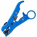 Yankok [HT352B Coaxial Cable Strip and Cut Tool] Blue with Adjustable Blade Depth for RG59/6/7/11 Coax Cables, UTP FTP STP, CAT5/5e CAT6/6a Ethernet, Date Telephone Round and Flat Wires Strip Cut