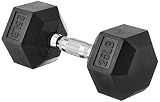 Amazon Basics Rubber Hex Dumbbell Weight with Comfortable Grip, Hexagon-Shape Prevents Rolling, Cast-Iron Core for Home Gym Workouts, 25 Pounds, Single, Black