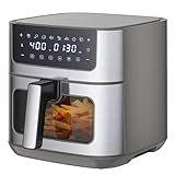 Sweetcrispy 6.34QT Air Fryer, 8-in-1 Air Fryers Oven with Visible Window, 400℉ Fast Heating, Nonstick Dishwasher-Safe Basket, Timer & Auto-Off, Stainless Steel, Grey