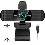 RUWBY Full HD 1080P Webcam with Built-in Dual Mics, Wide-Angle Lens, Privacy Cover, Tripod Stand, Autofocus Computer Camera, Plug and Play for Desktop PC or Laptop